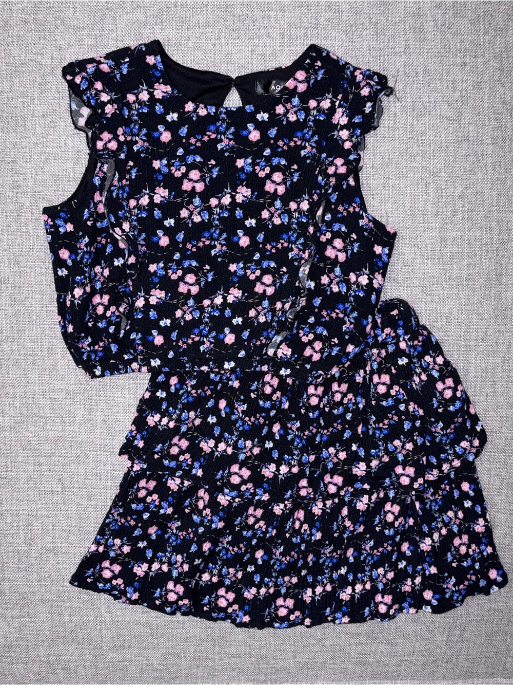 Aqua Kids Black Floral Matching Set with Pink and Blue Flowers